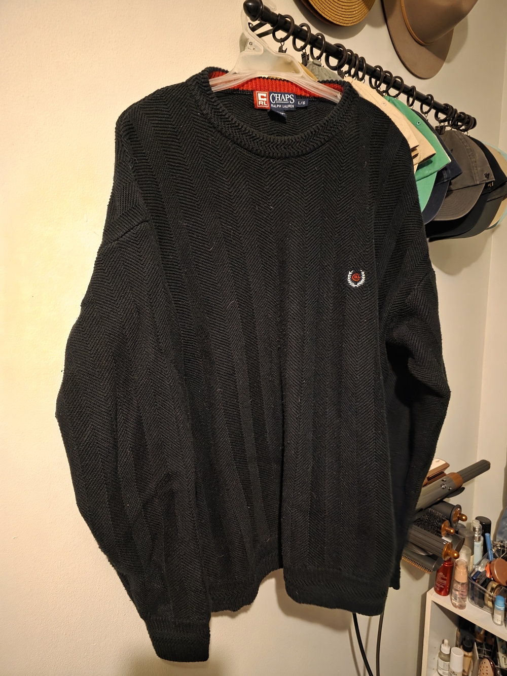 Vintage Ralph Lauren (Chaps) Black Crewneck Sweater with Red Logo Accent